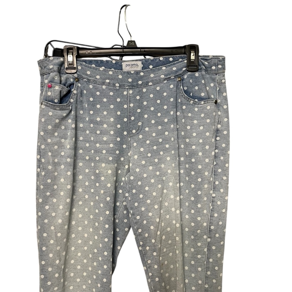 Pajama jeans size large super soft tapered light wash jeans  white polka polka
